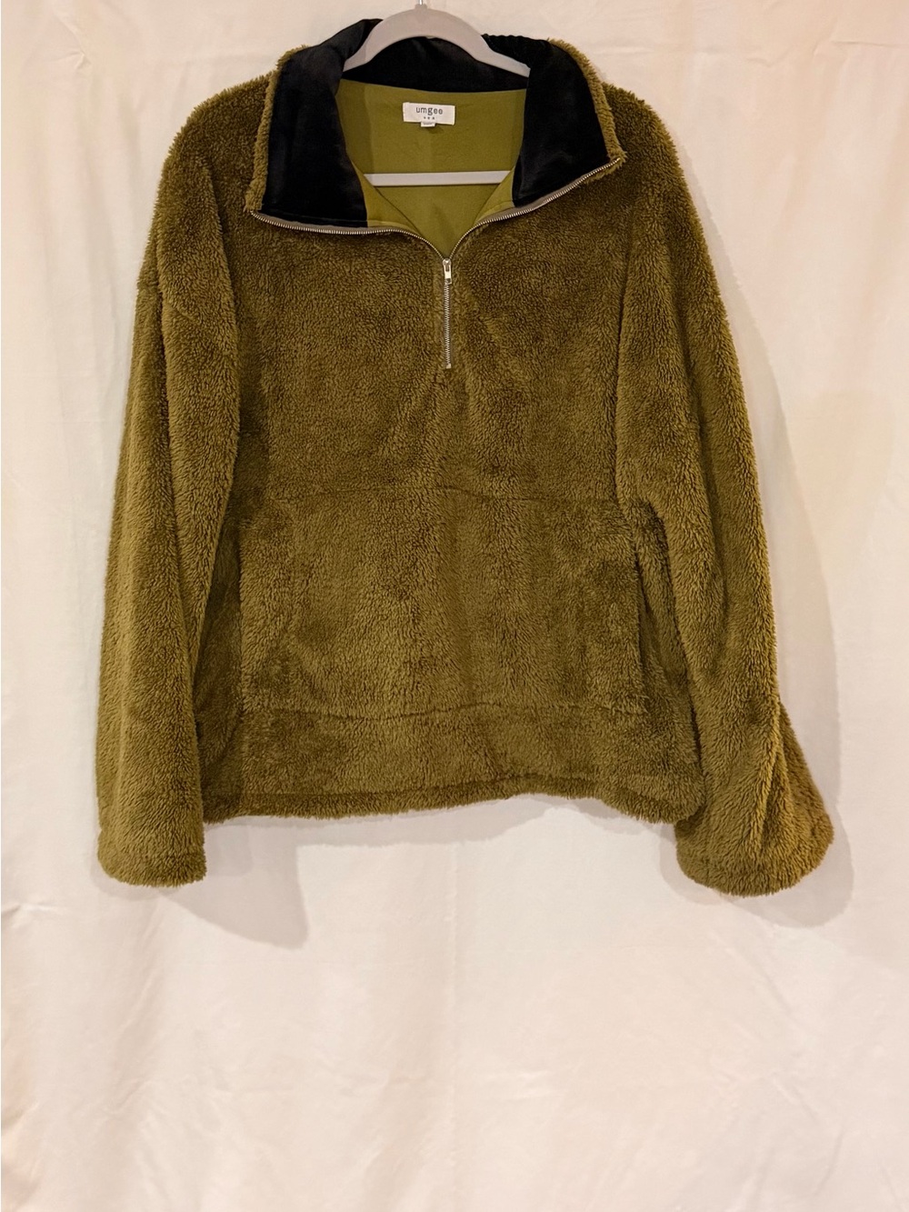 Umgee Olive Green Plush Half-Zip Teddy Pullover